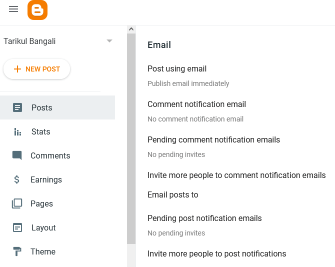 blogger email setting