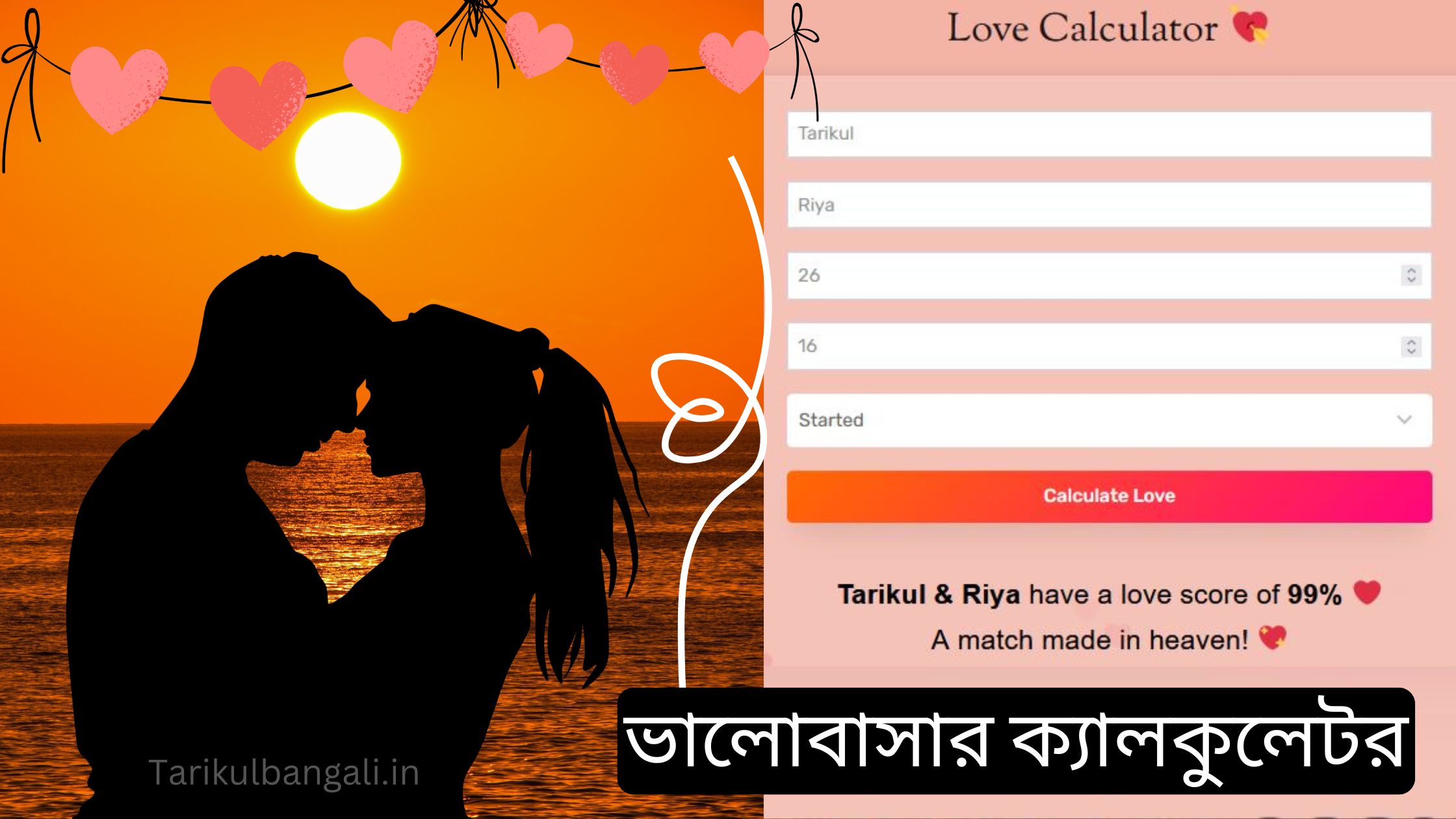 Love Calculator 💘 ভালোবাসার ক্যালকুলেটর | প্রেম ক্যালকুলেটর
